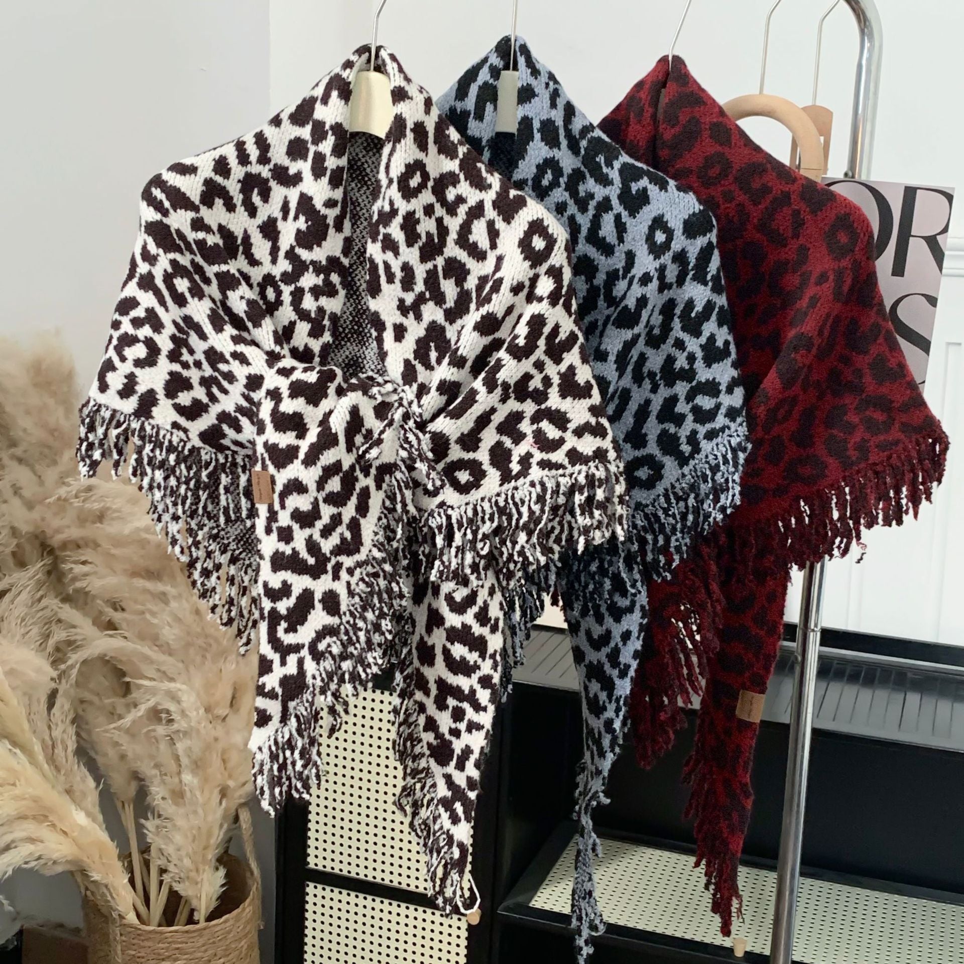 Warm And Stylish Leopard Fringe Scarf Shawl Two-in-one