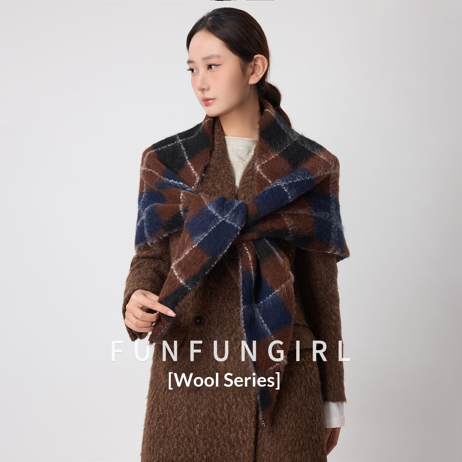 Retro Diamond Jacquard Plaid Cotton Wool Triangle Scarf Warm Neck Warmer