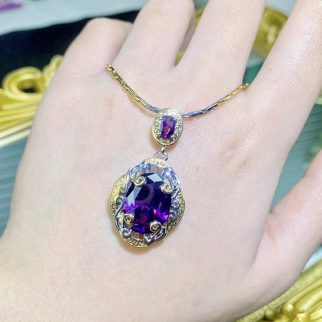 Double Color Gold Amethyst Carved Gold Craft Purple Diamond Suit / Jewelry Set